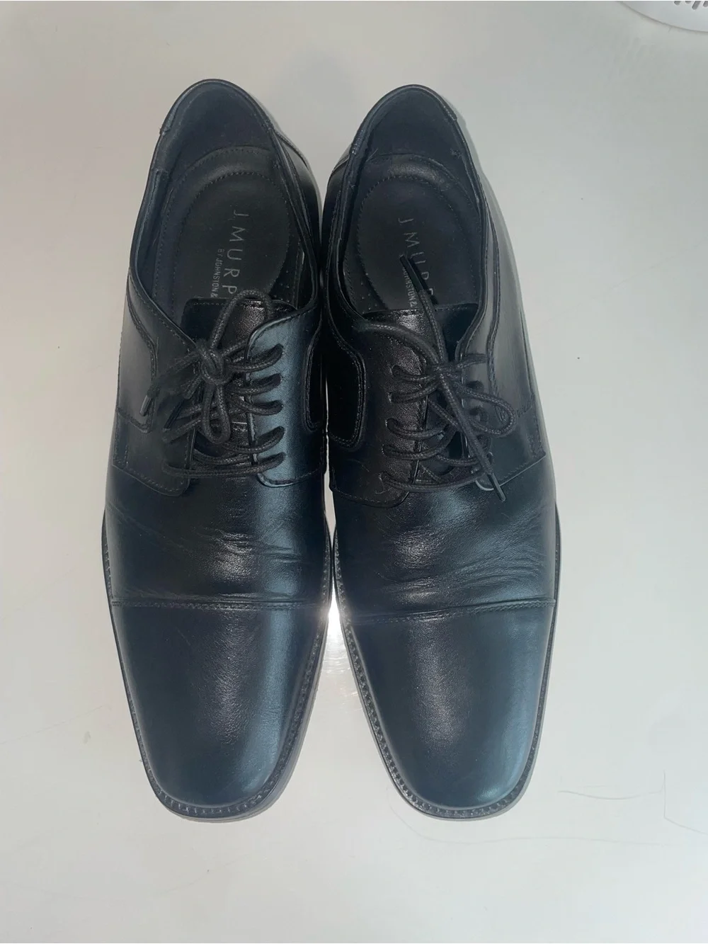 Johnston & Murphy Black Leather Lace-Up Oxfords